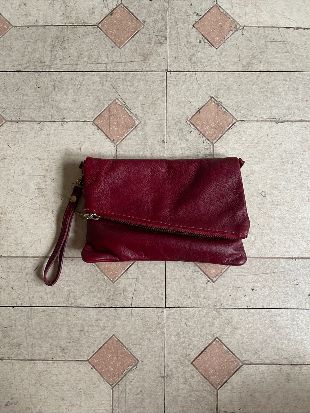 Italian Leather Wristlet in Burgundy